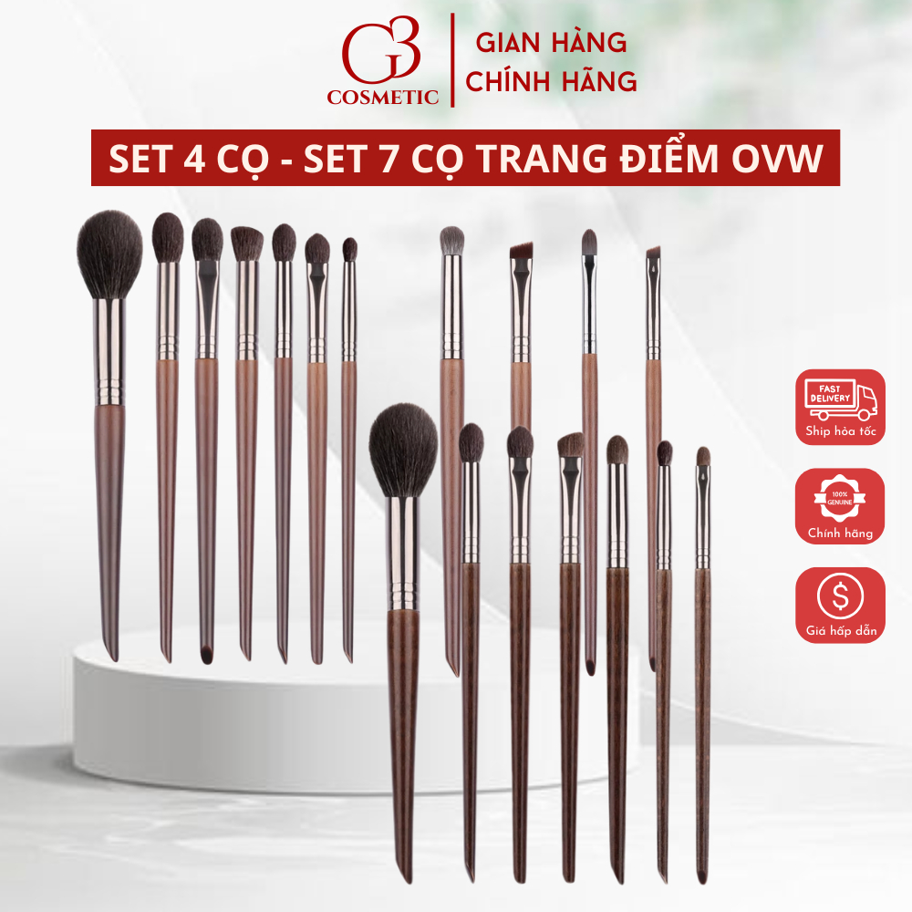 Set 4 cọ set 7 cọ trang điểm cơ bản OVW makeup cá nhân lông mềm mịn bám phấn tốt kẻ mày kẻ mắt G3COS