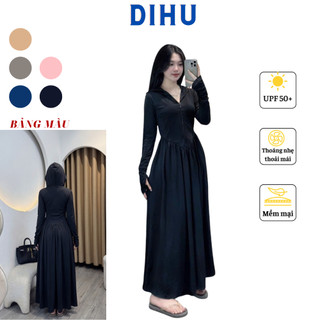 Áo nắng nữ dáng dài váy xoè xếp ly Dihu thời trang chống nắng, khói bụi tia UV đi xe máy ngoài trời