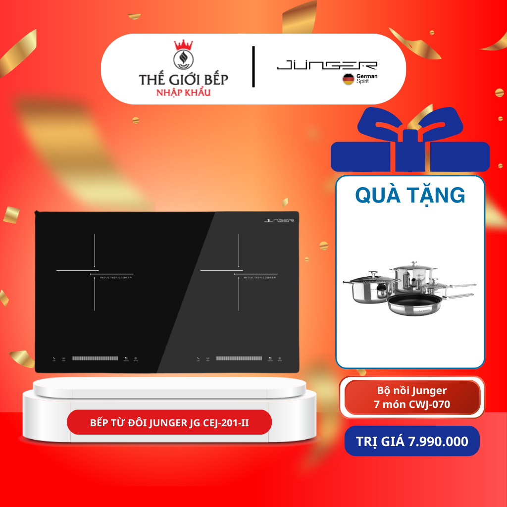 [TẶNG NỒI] Bếp từ đôi Junger CEJ-201-II - Công Suất Mạnh, Cảm Ứng Hiện Đại, Tự Ngắt Quá Tải