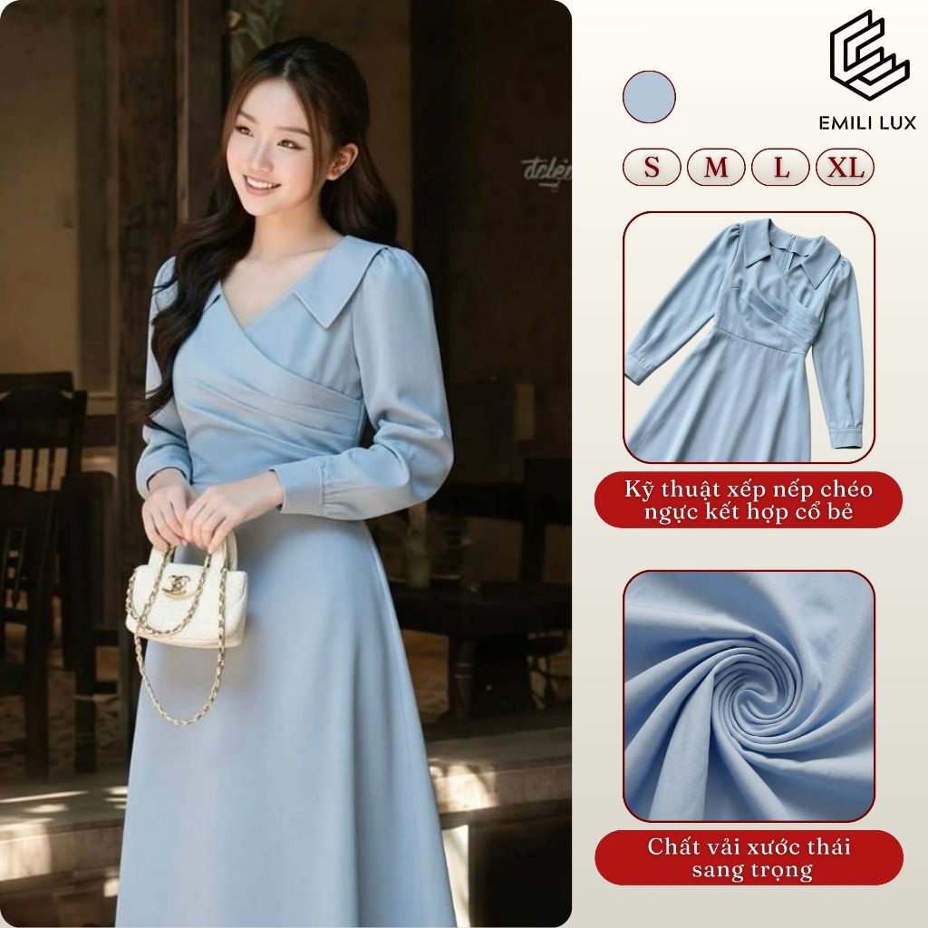 Đầm sơ mi cổ bẻ thu đông chiết eo tôn dáng Emili Design váy công sở thanh lịch pastel [V554]