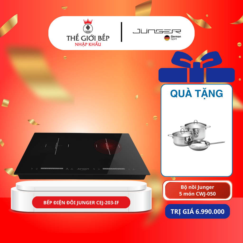 [TẶNG NỒI] BẾP ĐIỆN ĐÔI JUNGER CEJ-203-IF – Tiết Kiệm Điện, Thiết kế gọn gàng, tối ưu không gian