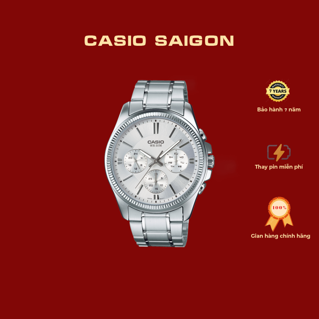 (Chính Hãng) Casio Nam MTP-1375D-7A  Mặt Trắng Size 42mm - Bảo Hành 7 Năm