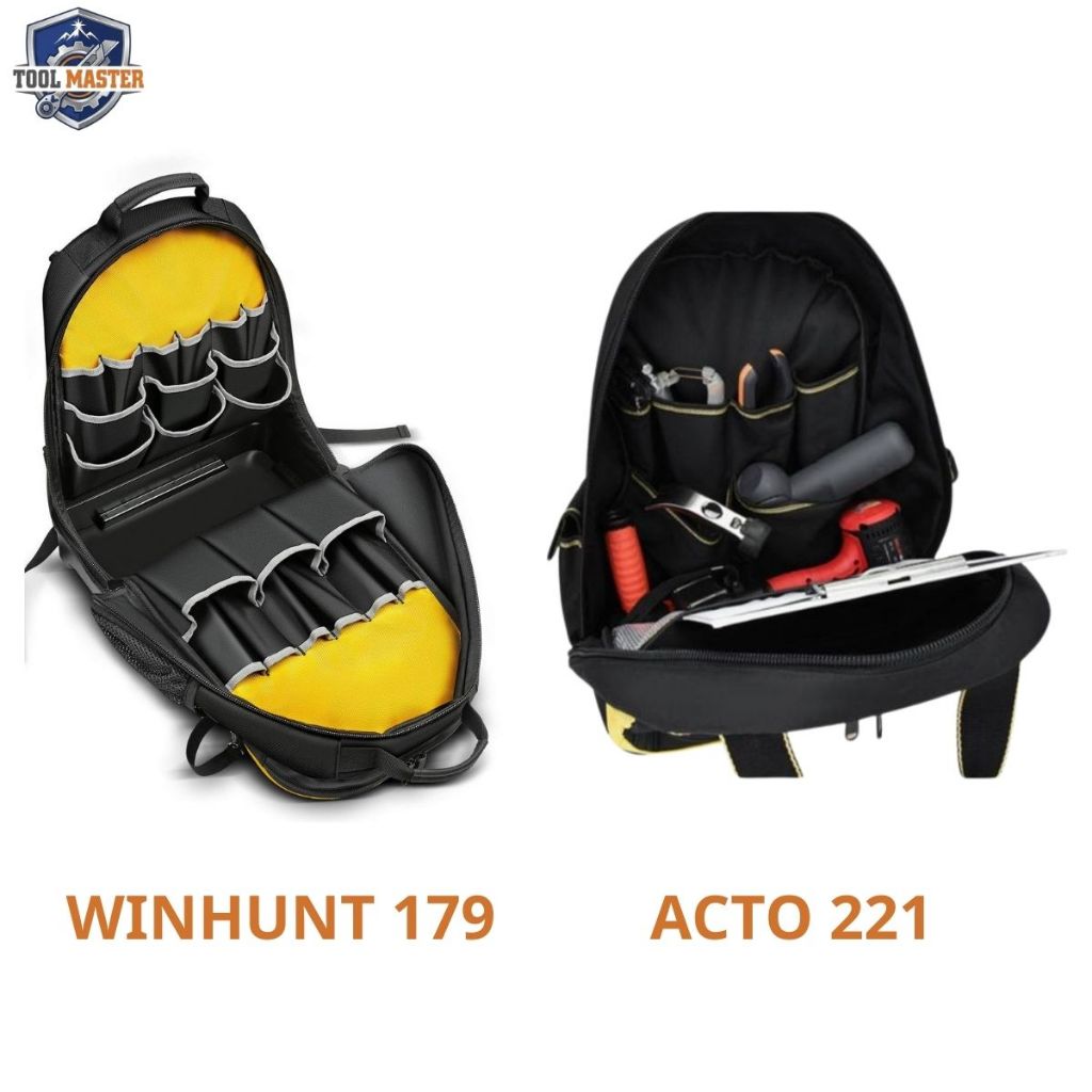 Balo đựng đồ nghề WINHUNT 179 & ACTO 221 – Balo kỹ thuật đế nhựa chống nước, ngăn laptop, vải Oxford