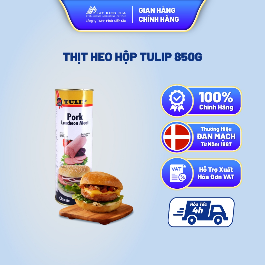 Thịt Heo Hộp Tulip 850g - Nhập Khẩu Đan Mạch | Tulip Pork Luncheon Meat 850g