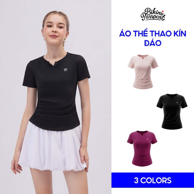 Áo thể thao nữ tay ngắn kín đáo trẻ trung tập gym, yoga, pickleball, cầu lông - Bikini Passport - BG131_BL