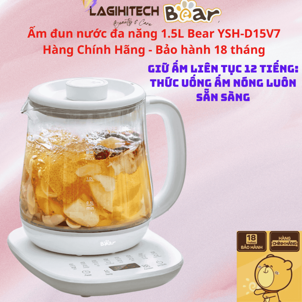 [LIVE] Ấm đun nước đa năng 1.5L Bear YSH-D15V7 (không kèm lõi lọc trà) -Chính Hãng -BH 18 Tháng