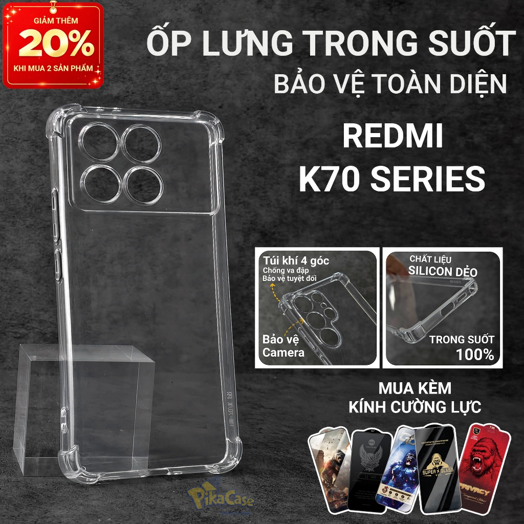 Ốp lưng Redmi K70, K70e, K70 Pro, K70 Ultra Pikacase trơn trong suốt | Ốp lưng điện thoại Xiaomi dẻo