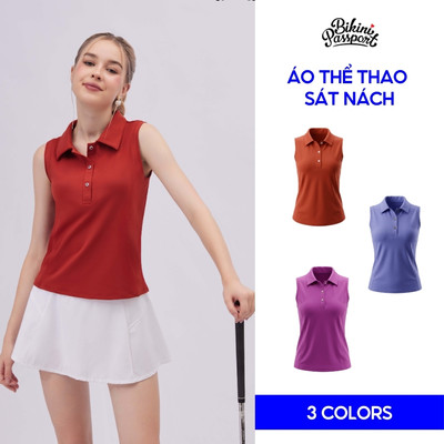 Áo thể thao nữ sát nách cổ bẻ năng động tập gym, yoga, pickleball, cầu lông - Bikini Passport - BG134_DG