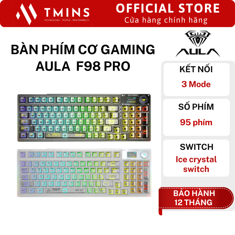 Bàn phím cơ Gaming AULA  F98 Pro (3 MODE/ LED RGB/ 96%) - Hàng chính hãng