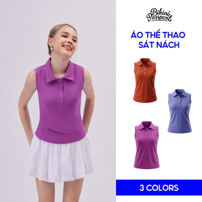 Áo thể thao nữ sát nách cổ bẻ năng động tập gym, yoga, pickleball, cầu lông - Bikini Passport - BG134_PP