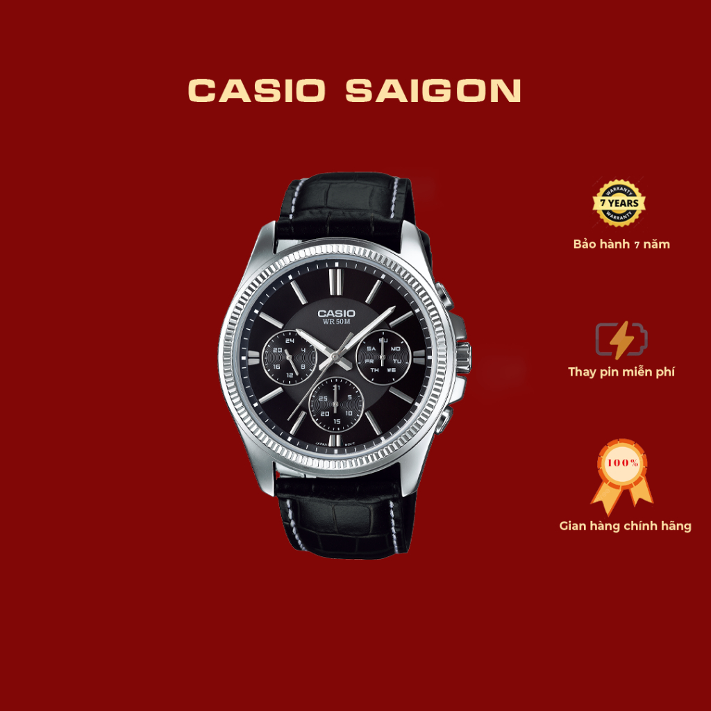 (Chính Hãng) Casio Nam MTP-1375L-1A  Mặt Đen Size 42mm - Bảo Hành 7 Năm