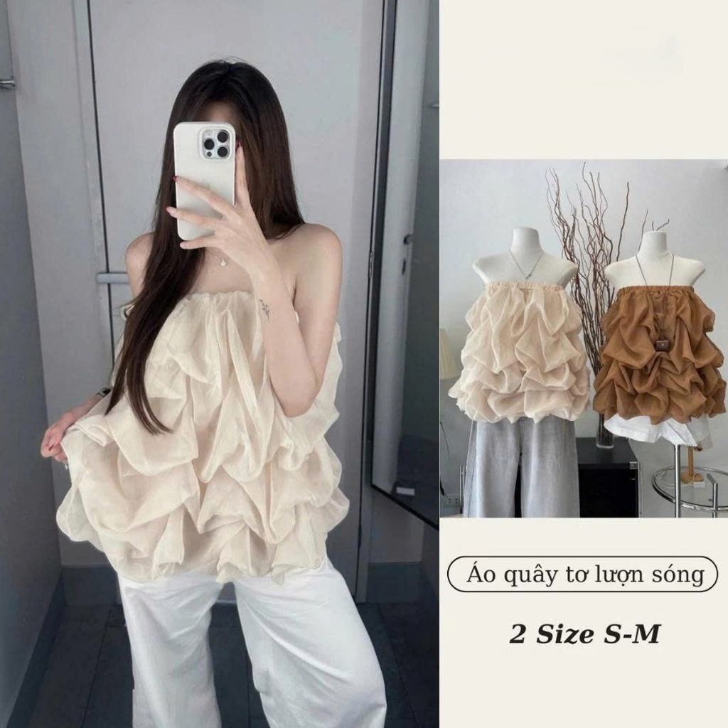 (Sẵn Hàng L1) Áo Quây Tơ Nữ Lượn Sóng Bồng Bềnh Sang Chảnh, Áo Quây Kiểu Xếp Tầng Hàn Quốc BUN222 | BigBuy360 - bigbuy360.vn