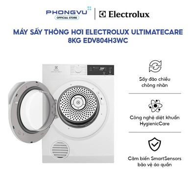Máy sấy Electrolux 8kg EDV804H3WC - Lồng ngang, Thông hơi - Diệt khuẩn - Bảo hành 24 tháng
