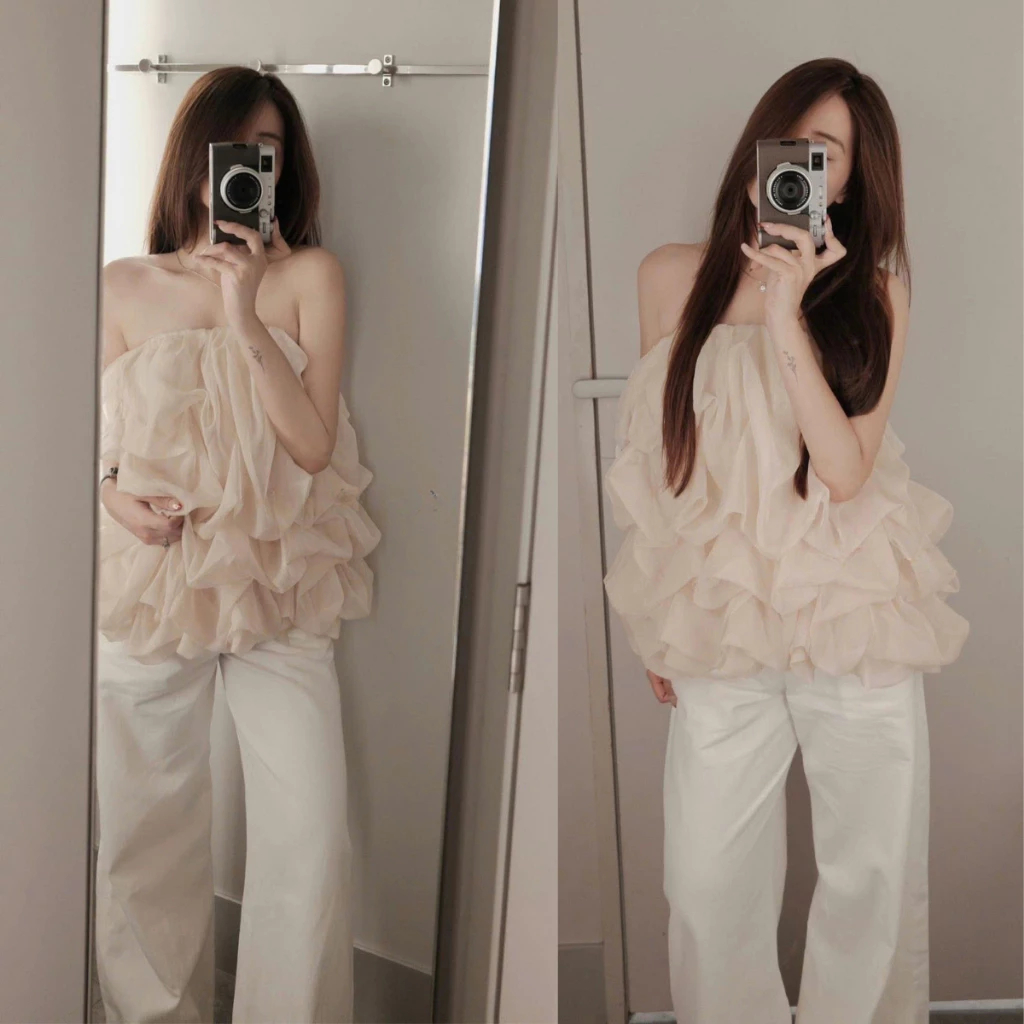 (Sẵn Hàng L1) Áo Quây Tơ Nữ Lượn Sóng Bồng Bềnh Sang Chảnh, Áo Quây Kiểu Xếp Tầng Hàn Quốc BUN222 | BigBuy360 - bigbuy360.vn