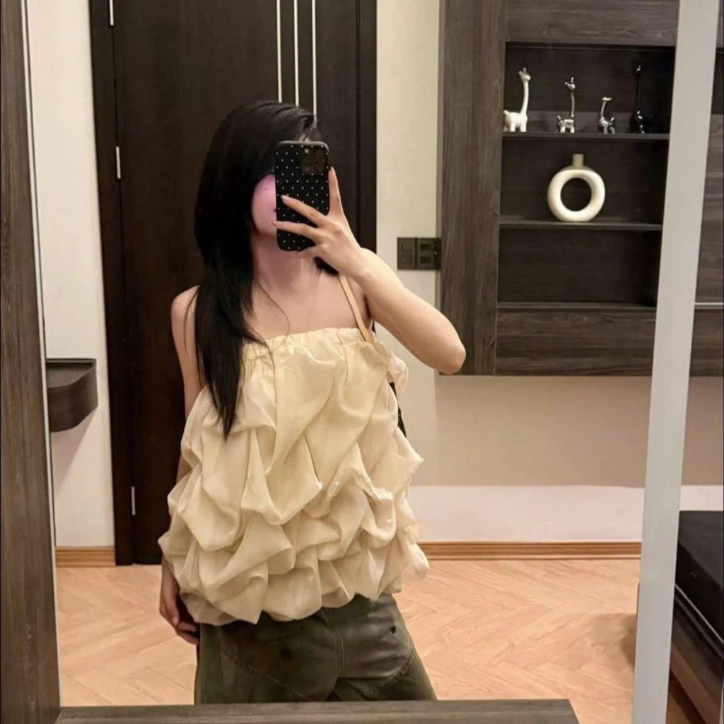 (Sẵn Hàng L1) Áo Quây Tơ Nữ Lượn Sóng Bồng Bềnh Sang Chảnh, Áo Quây Kiểu Xếp Tầng Hàn Quốc BUN222 | BigBuy360 - bigbuy360.vn