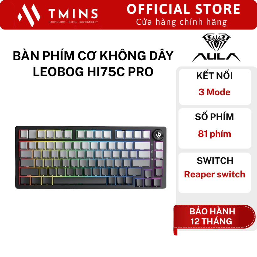 Bàn phím cơ không dây LEOBOG HI75C Pro (3 Mode/ Xám Đen Gradient/ Reaper Switch) - Hàng chính hãng