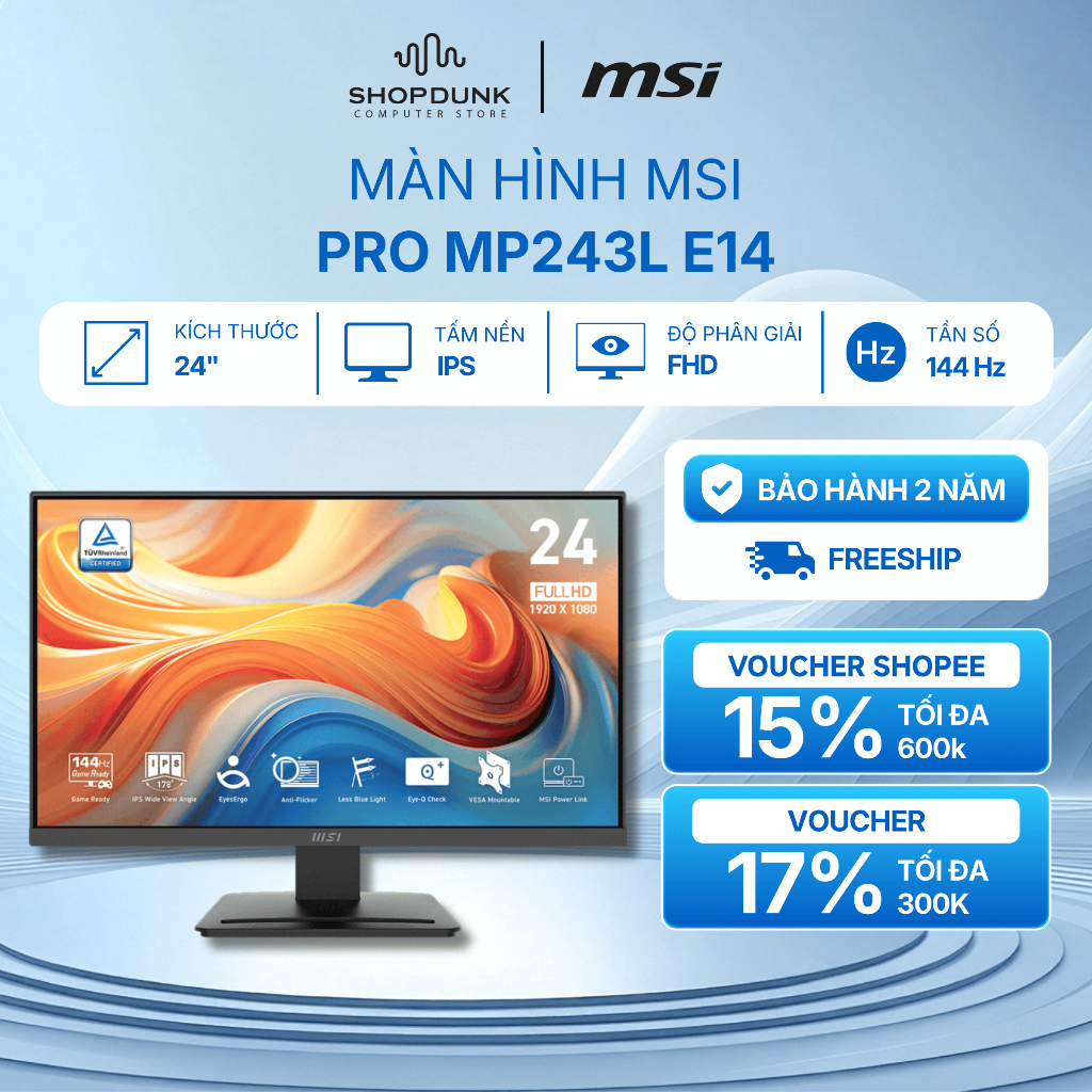 Màn hình MSI Pro MP243L E14 ( IPS | 24 inch | FHD | 144Hz | HDR | HDMI + DP | VESA 100x100)