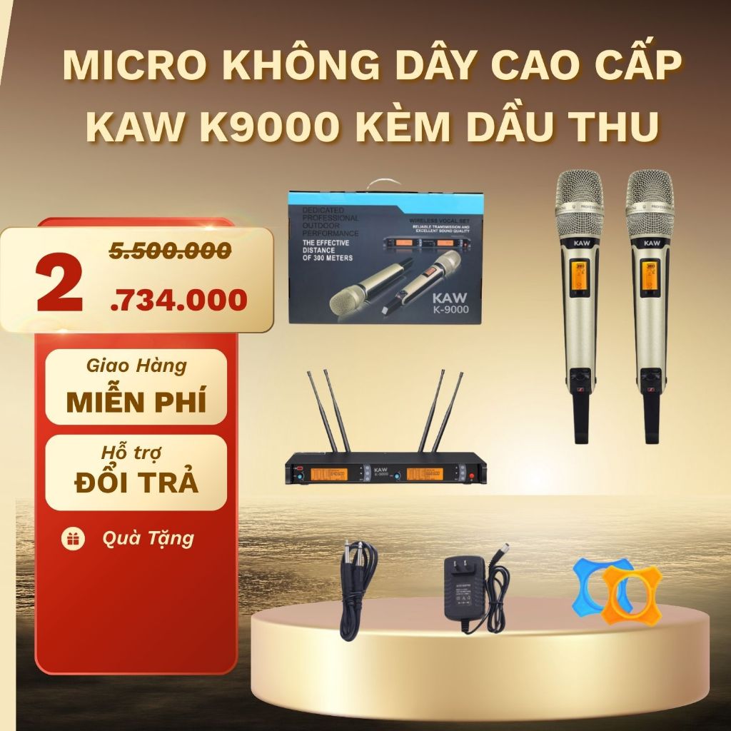 Micro Không Dây Cao Cấp KAW K9000 sóng UHF, chống rú, chống rít - Mic karaoke chuyên nghiệp