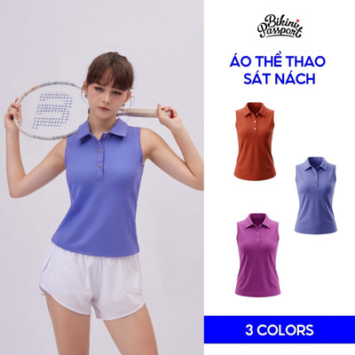 Áo thể thao nữ sát nách cổ bẻ năng động tập gym, yoga, pickleball, cầu lông - Bikini Passport - BG134_XT