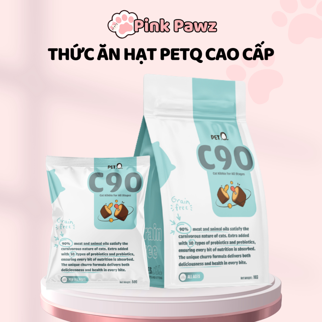 [ Túi Nguyên Seal ] Thức Ăn Hạt Cho Mèo PetQ C90 / C90U / C90K Churro [ Pink Pawz ]