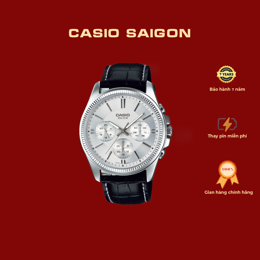 (Chính Hãng) Casio Nam MTP-1375L-7A  Mặt Trắng Size 42mm - Bảo Hành 7 Năm