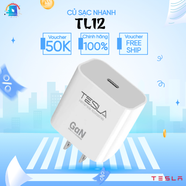 Củ Sạc Nhanh Tesla TL12 - Cổng Ra Usb-C Dòng Ra Tối Đa 45W