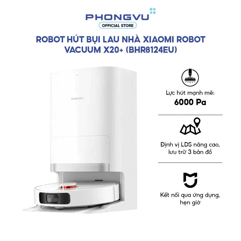 Robot hút bụi lau nhà Xiaomi Robot Vacuum X20+ (BHR8124EU) - Hút & Lau 2-in-1, Tự Giặt Mop, Lập Bản 