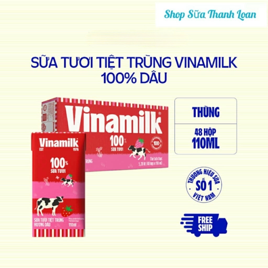 [HSD T9-2026] Thùng 24/ 48 Hộp STTT Hương Dâu VNM 110ml.