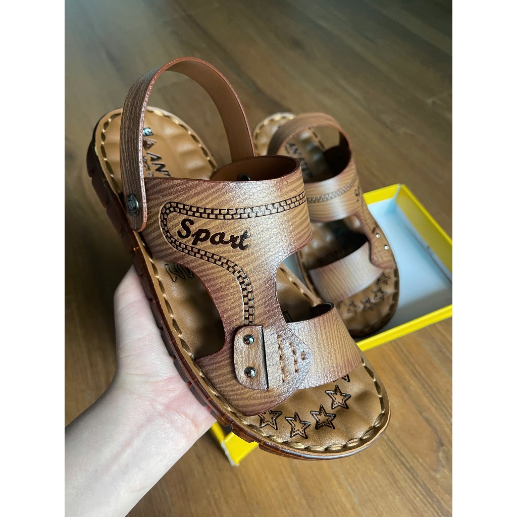 Dép da An'step Sport đế khâu vàng bò