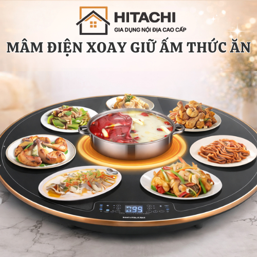Mâm điện xoay tròn 360 độ đa năng, Hâm nóng thức ăn tích hợp bếp lẩu Size 60cm, 70cm, 80cm