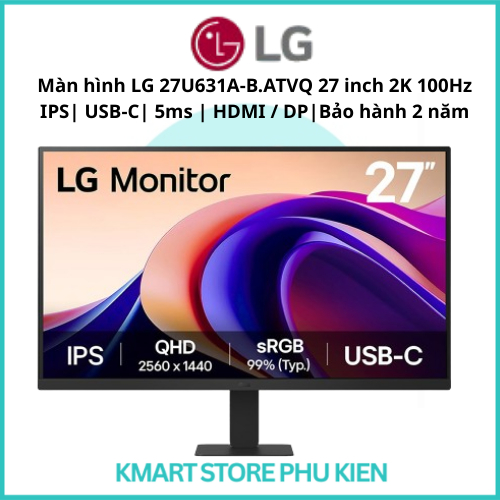 Màn hình LG 27U631A-B.ATVQ 27 inch 2K| 100Hz | IPS QHD  | USB-C | 5ms | HDMI |  DP | Bảo hành 2 năm