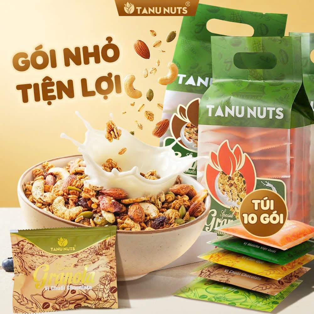 Ngũ cốc granola siêu hạt Special TANU NUTS túi nhỏ tiện lợi mix hạt dinh dưỡng tốt cho bà bầu, ăn kiêng giảm cân.