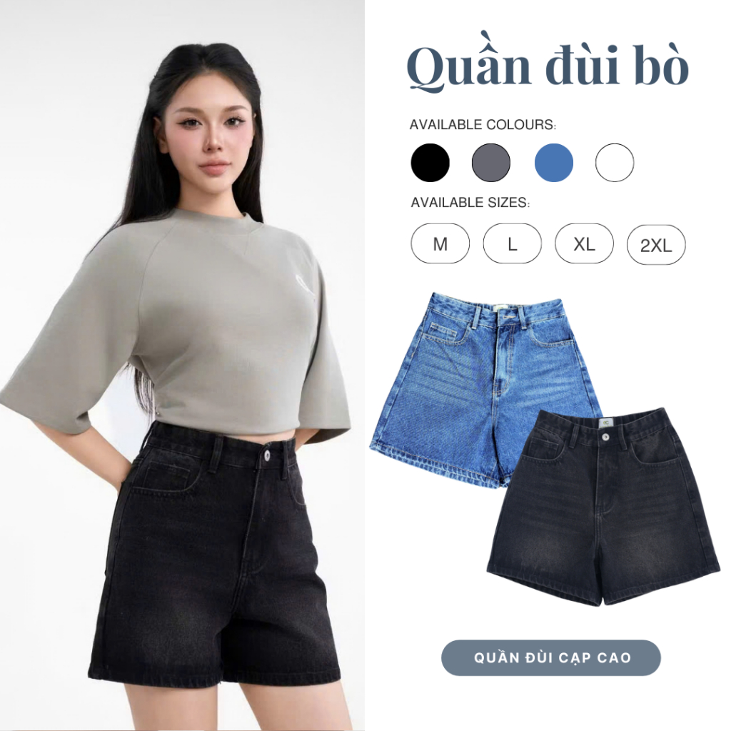 Quần Đùi Denim ECOCHIC Cạp Cao Nam Nữ Cạp Chun Co Giãn Cao Cấp Chính Hãng B115