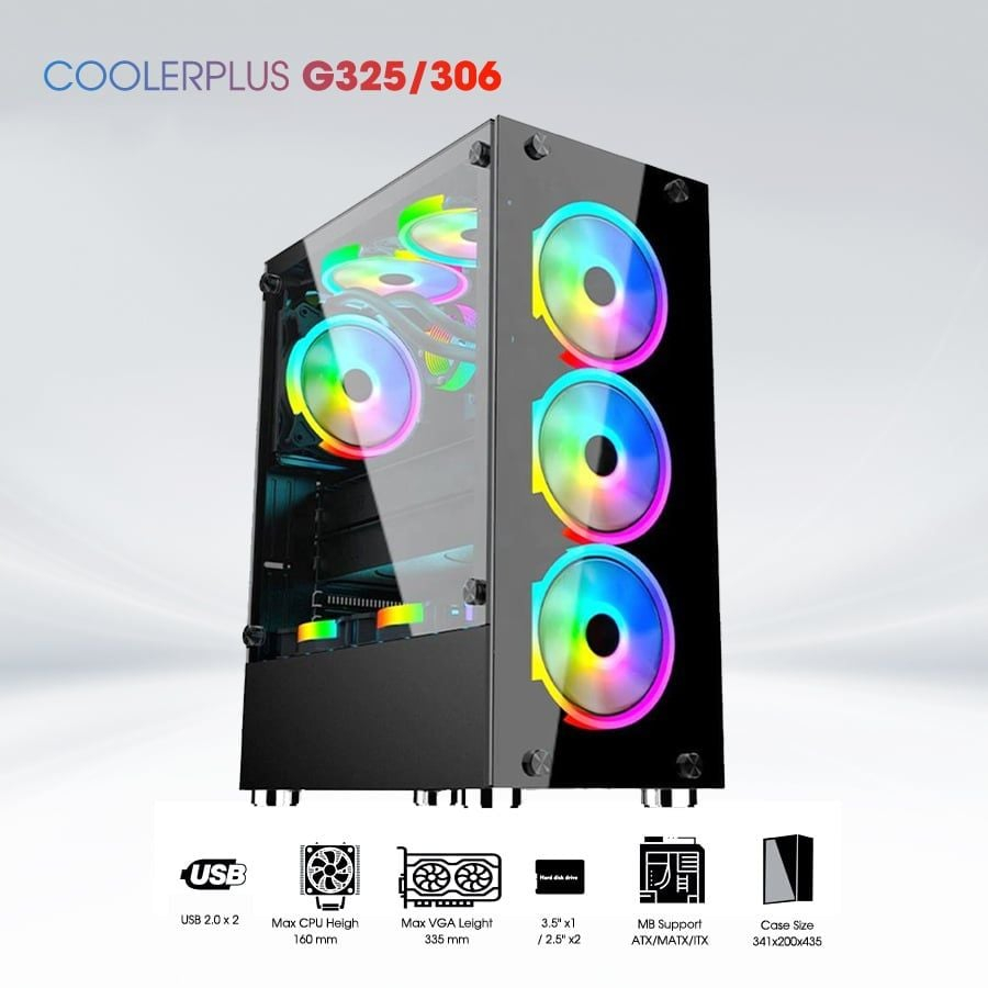 Vỏ Case Coolerplus CPC-G306 Gaming Sẵn 3 Fan LED RGB – Hỗ Trợ ATX/M-ATX, Kính Hông, Case PC Đẹp