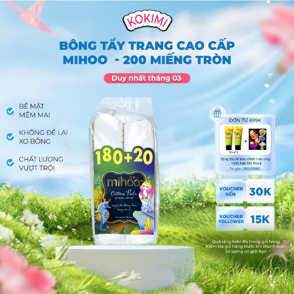 Bông Tẩy Trang Mihoo 200 Miếng Cotton Pads Thấm Hút Tốt Không Để Lại Xơ Bông