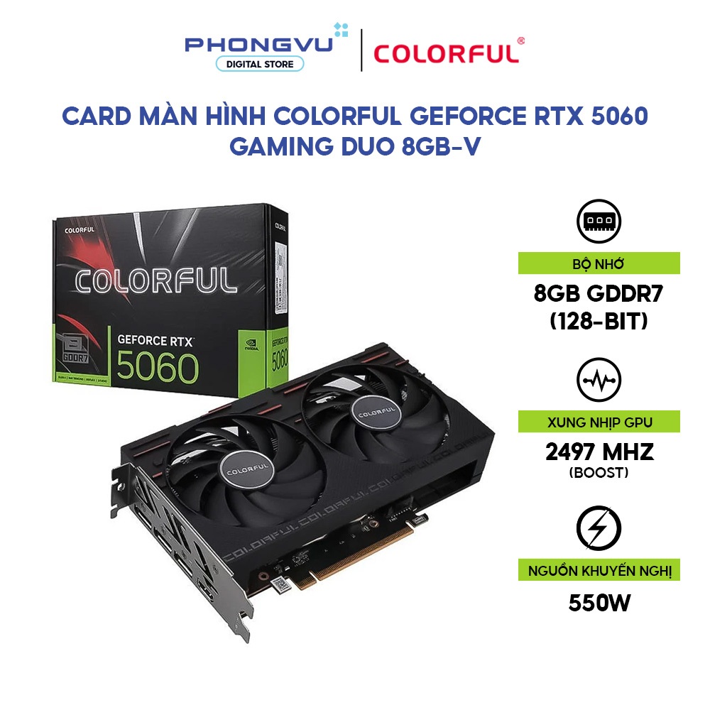 Card màn hình Colorful GeForce RTX 5060 Gaming DUO 8GB-V 8GB GDDR7 - Bảo hành 36 tháng