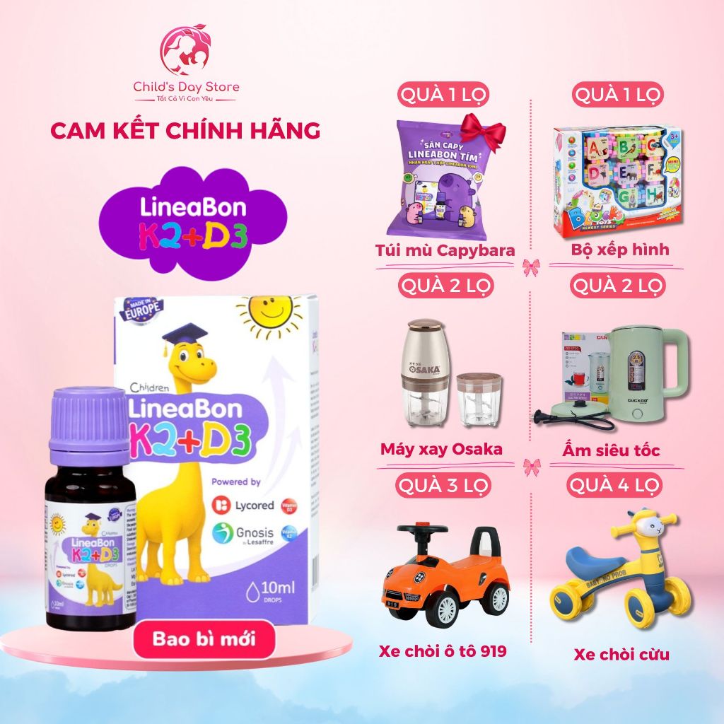 [ CHỌN QUÀ ] LineaBon K2+D3 10ml tím. Bổ Sung Vitamin K2D3 Tăng Cường Hấp Thu Canxi Cho Trẻ Cao Lớn Khỏe Mạnh