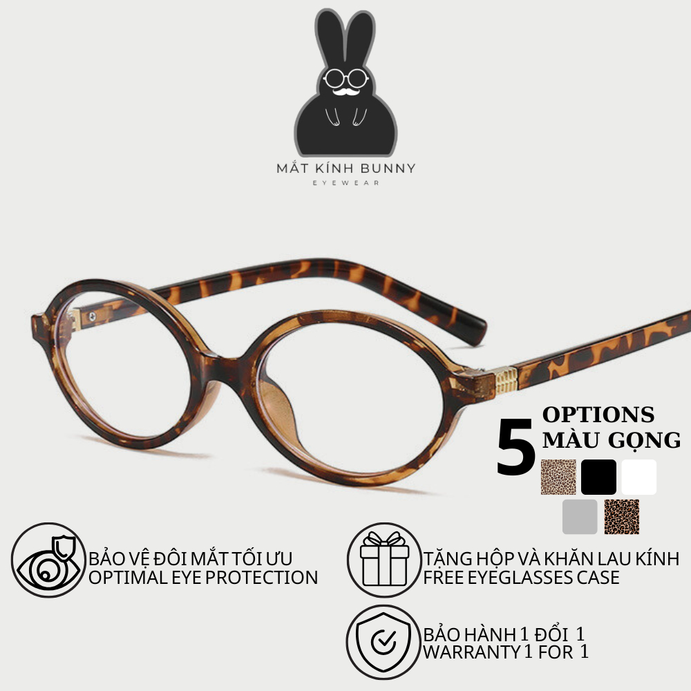 Kính cận 0 độ oval cổ điển hàn quốc chống ánh sáng xanh bảo vệ mắt thời trang mã C31 - Bunny