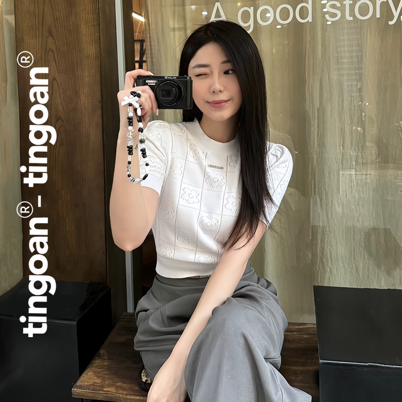 TINGOAN® x KOL - Áo len crop lửng in vân hoa FLOWER TOP | BigBuy360 - bigbuy360.vn