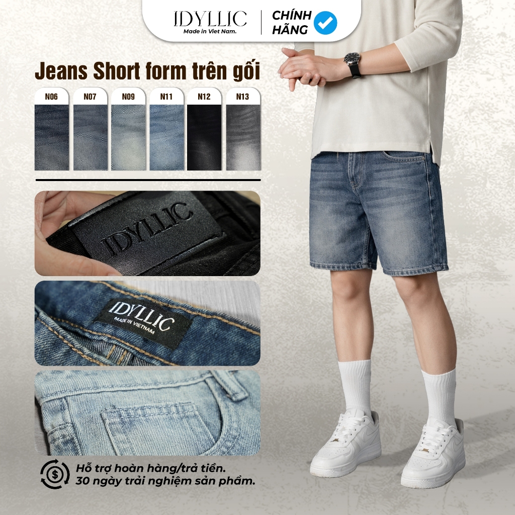 Quần Short Jean Nam Nữ Trên Gối Unisex - Form Rộng Ống Suông Phong Cách Hàn Quốc IDYLLIC Studio