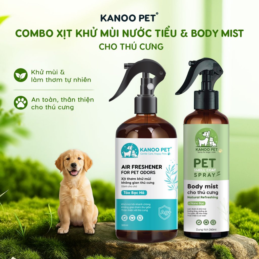 Combo 2 chai Xịt khử mùi nước tiểu & Body mist thú cưng Kanoo Pet - Giúp chó mèo thơm mát, khử mùi h