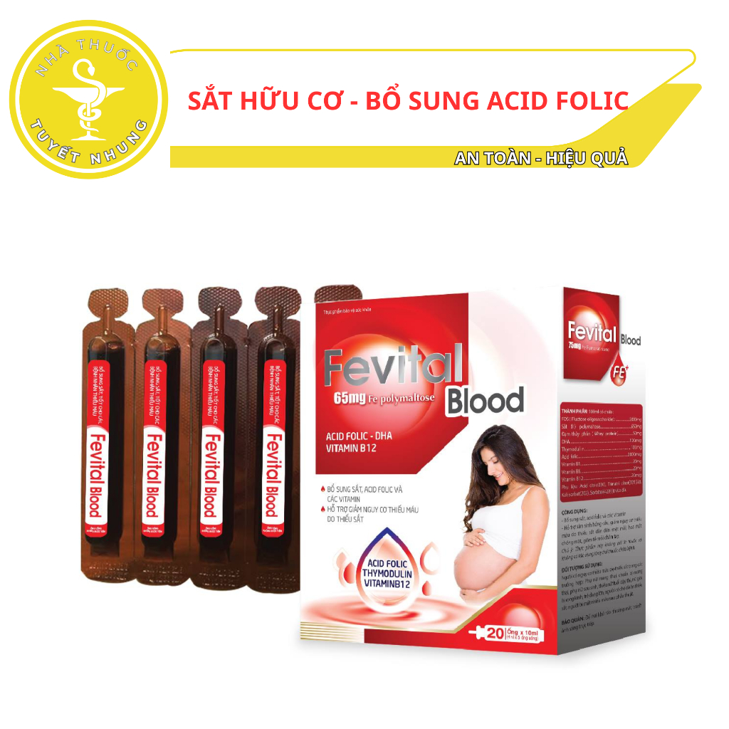 Sắt Nước Bổ Máu Fevital Blood – Dễ Hấp Thu, Hỗ Trợ Thiếu Máu Cho Bà Bầu & Trẻ Em - Hộp 20 Ống