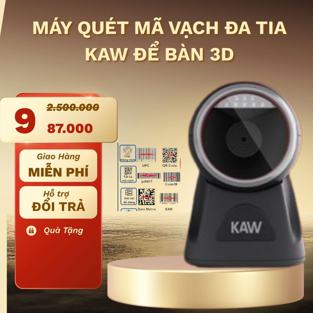Máy Quét Mã Vạch Đa Tia KAW CMOS PRO Để Bàn 3D Quét Mã Vạch, Mã QR Siêu Nhanh Nhạy - BH 12 Tháng