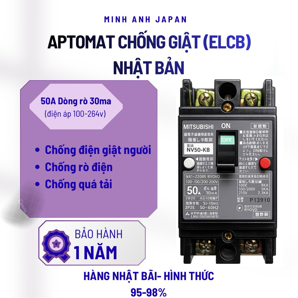 Aptomat chống giật 40A, 50A Mitsubishi