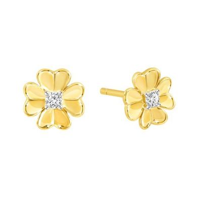 PRIMA Bông Tai Kim Cương - Vàng 9K - Cỏ 4 Lá - Lucky Flower - 991E1796