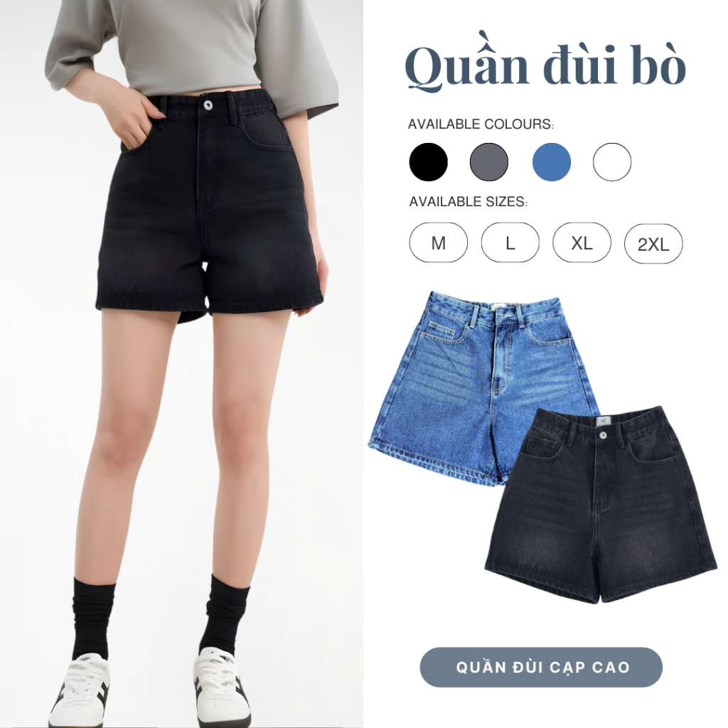 Quần Đùi Bò ECOCHIC DENIM SHORTS Cạp Cao Lưng Chun Co Giãn Tốt Chính Hãng Cao Cấp Dễ Phối Đồ B115