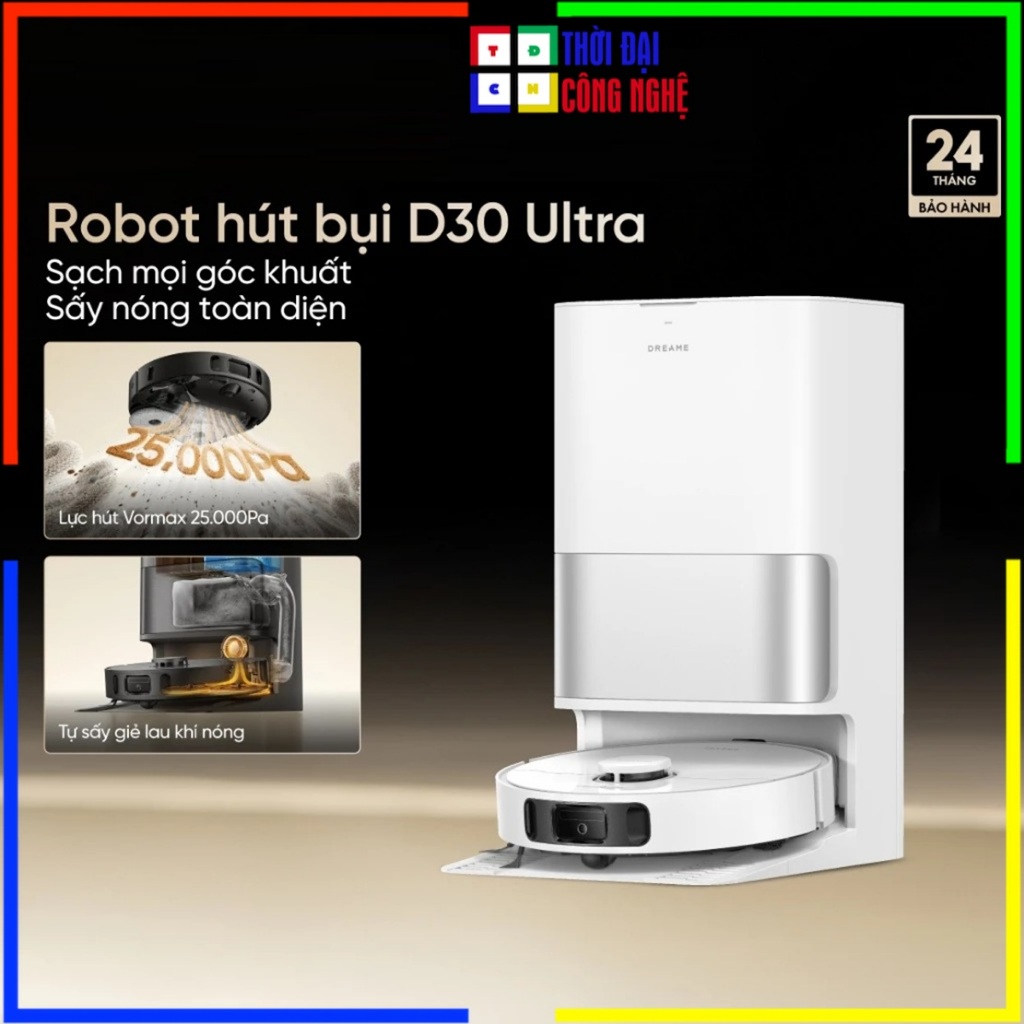 Robot Hút Bụi Lau Sàn Dreame D30 Ultra - Lực Hút 7000Pa, Tự Giặt Giẻ Sấy Khô - Bảo Hành 24 Tháng Chí