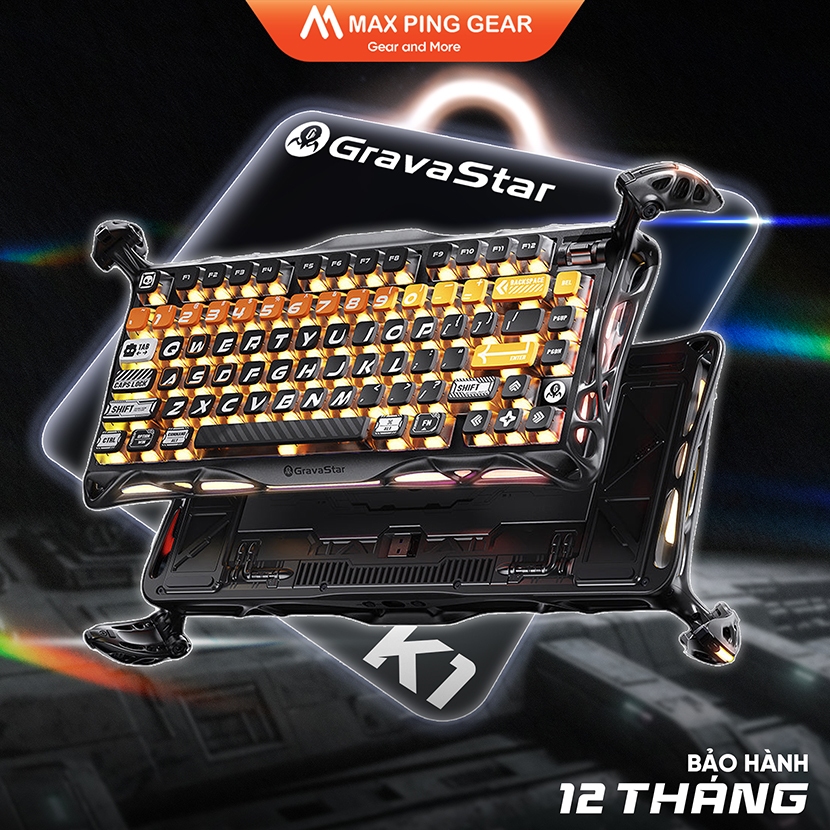 [HỎA TỐC] Bàn phím cơ Gravastar Mercury K1 Pro - Cyberflares (Nhôm CNC | 3 Mode | RGB) - Maxpinggear