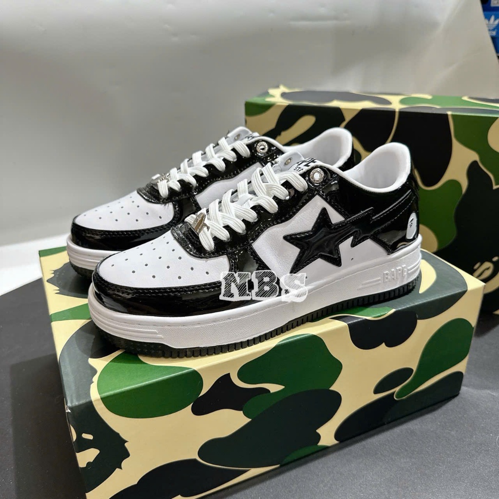 [Chính Hãng] Giày Sneaker Bape Đen Bóng Siêu Đẹp Fullbox