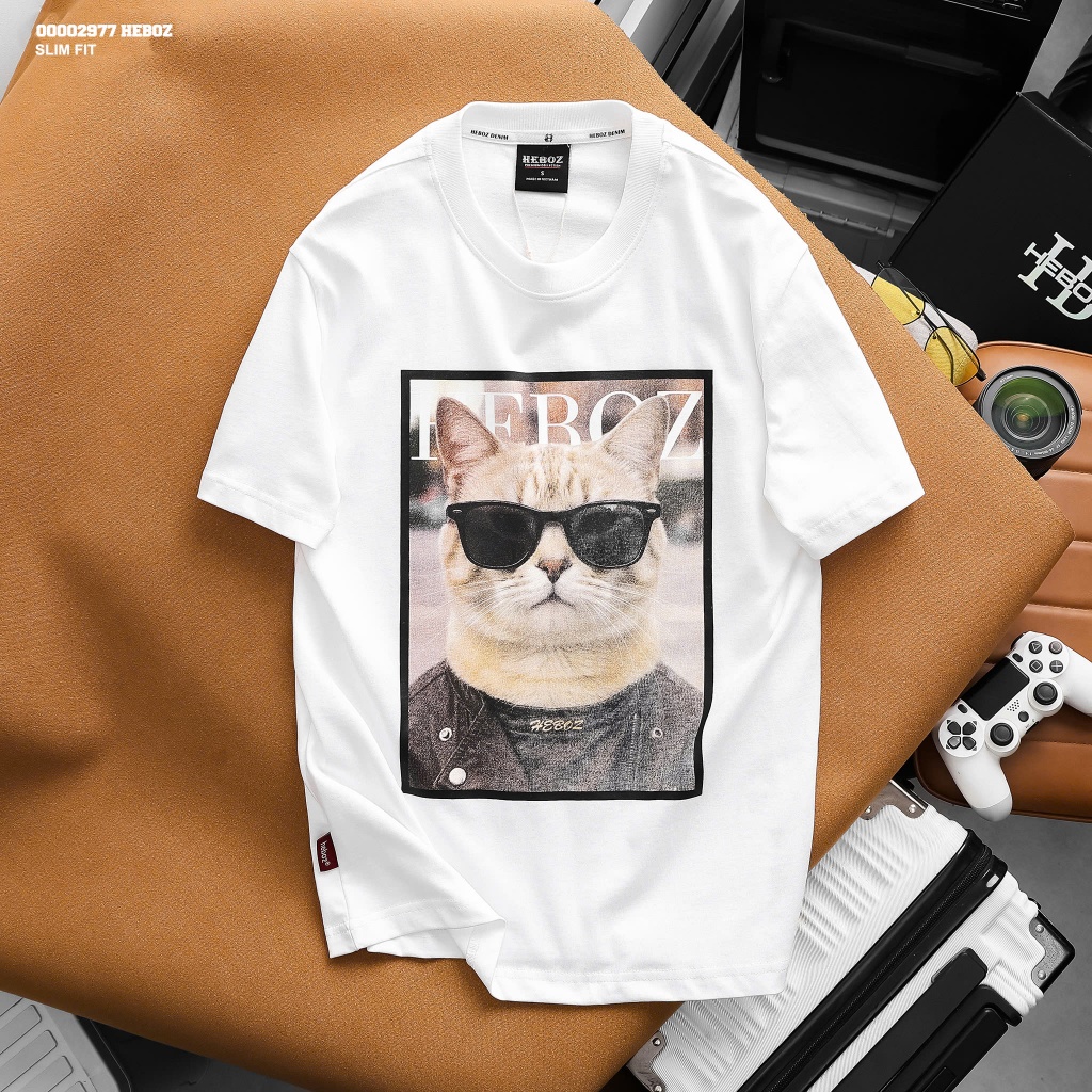 Áo thun HEBOZ Cat icon print - 00002977
